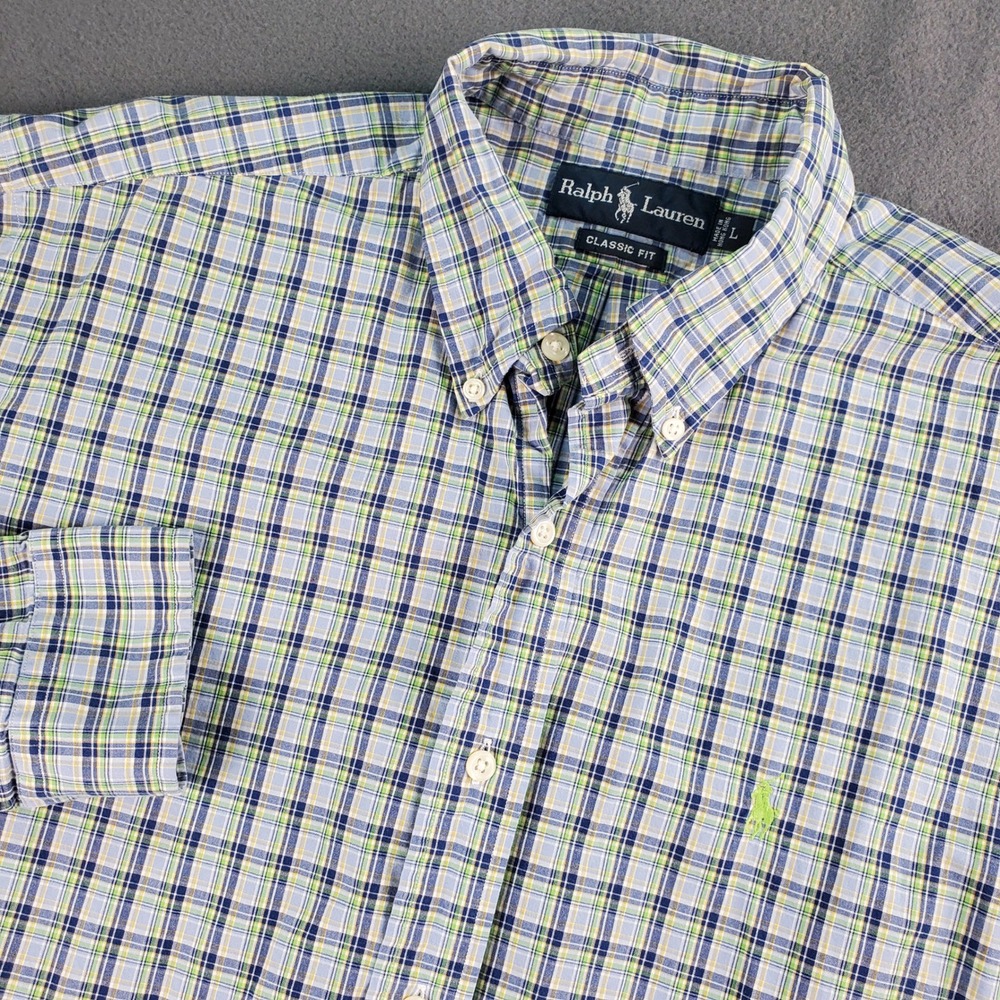 Ralph Lauren Classic Fit Plaid Button Down Shirt Mens, Long Sleeve Large